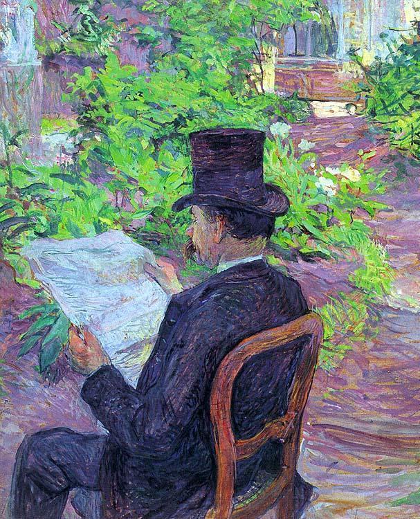 Анри Тулуз-Лотрек Дезире Дио читает газету в саду. 1890г
